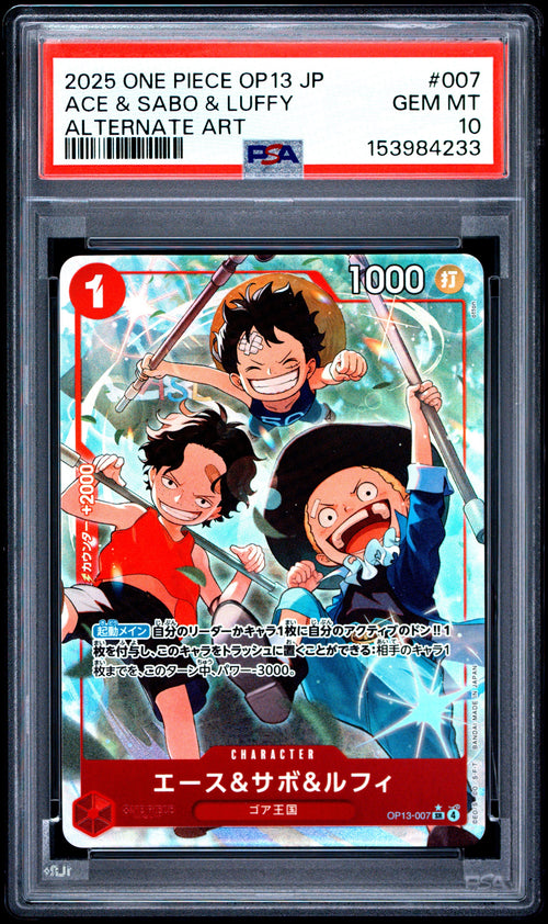 One Piece JP Ace &amp; Sabo &amp; Luffy Alternate Art 2025 OP13-007 PSA10